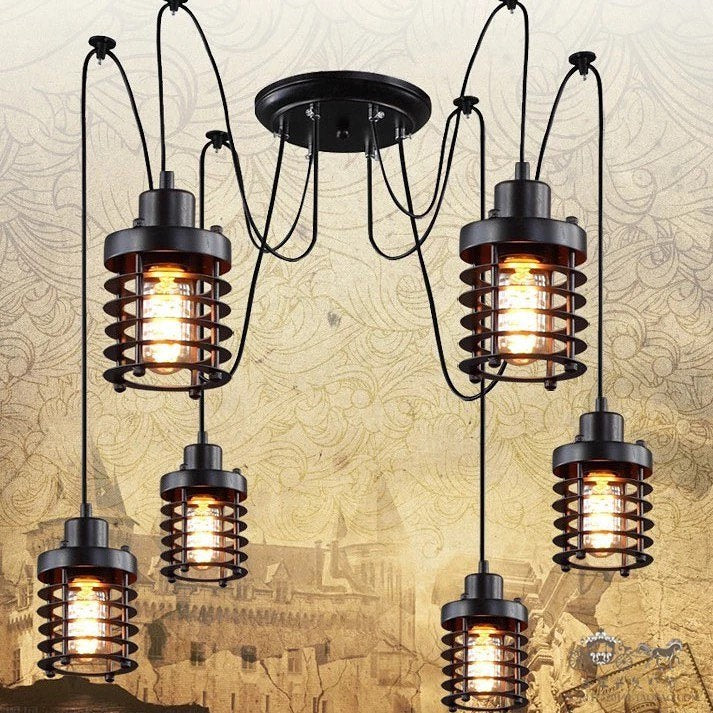 Industrial Multi-Light Pendant with Cage Design