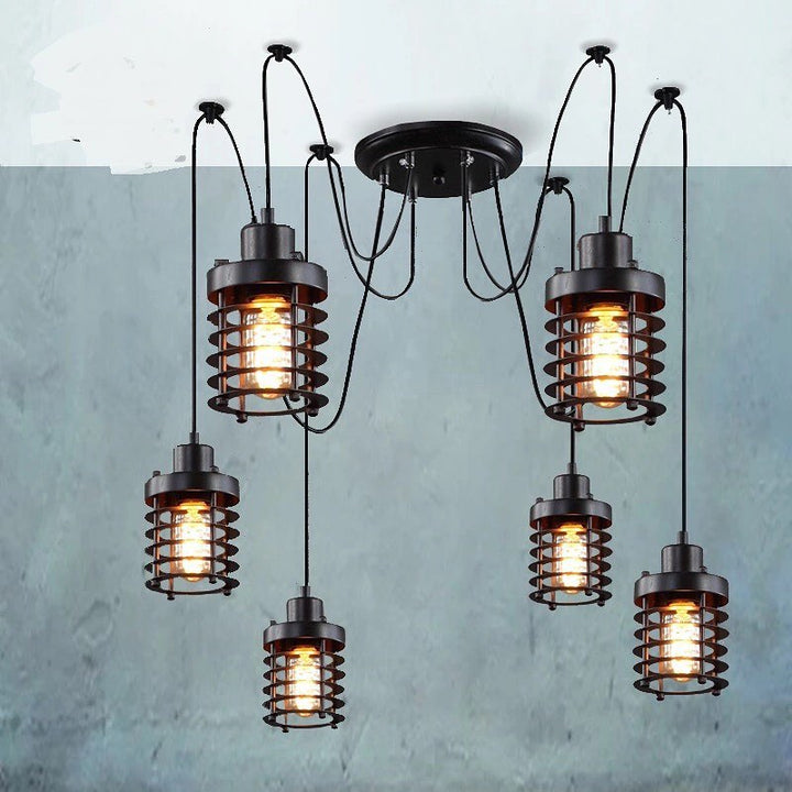 Industrial Multi-Light Pendant with Cage Design