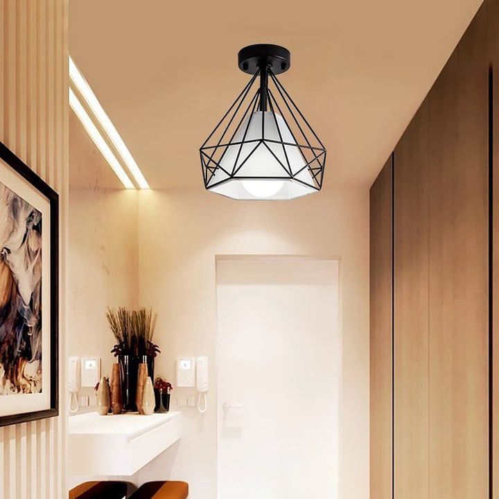 Modern Geometric Ceiling Light with Black Wireframe