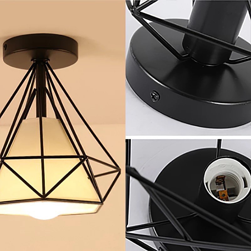 Modern Geometric Ceiling Light with Black Wireframe