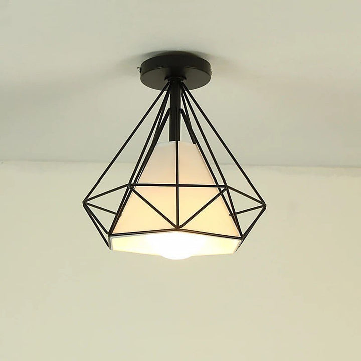 Modern Geometric Ceiling Light with Black Wireframe