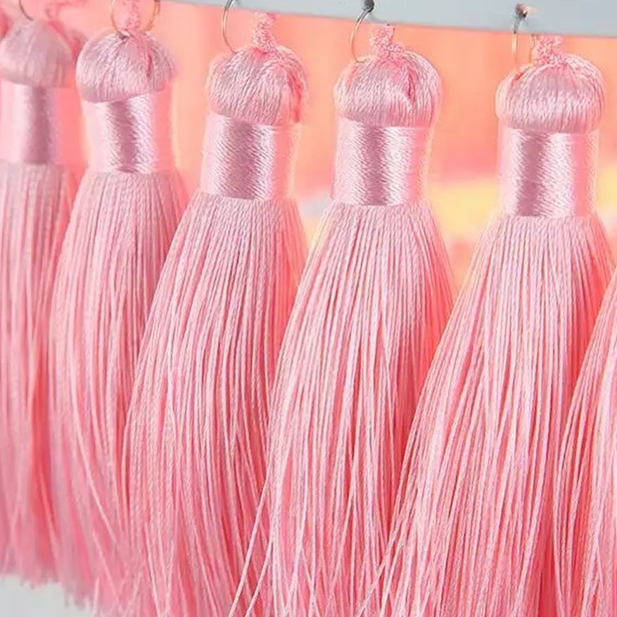 Fringed Pink Chandelier with Layered Design