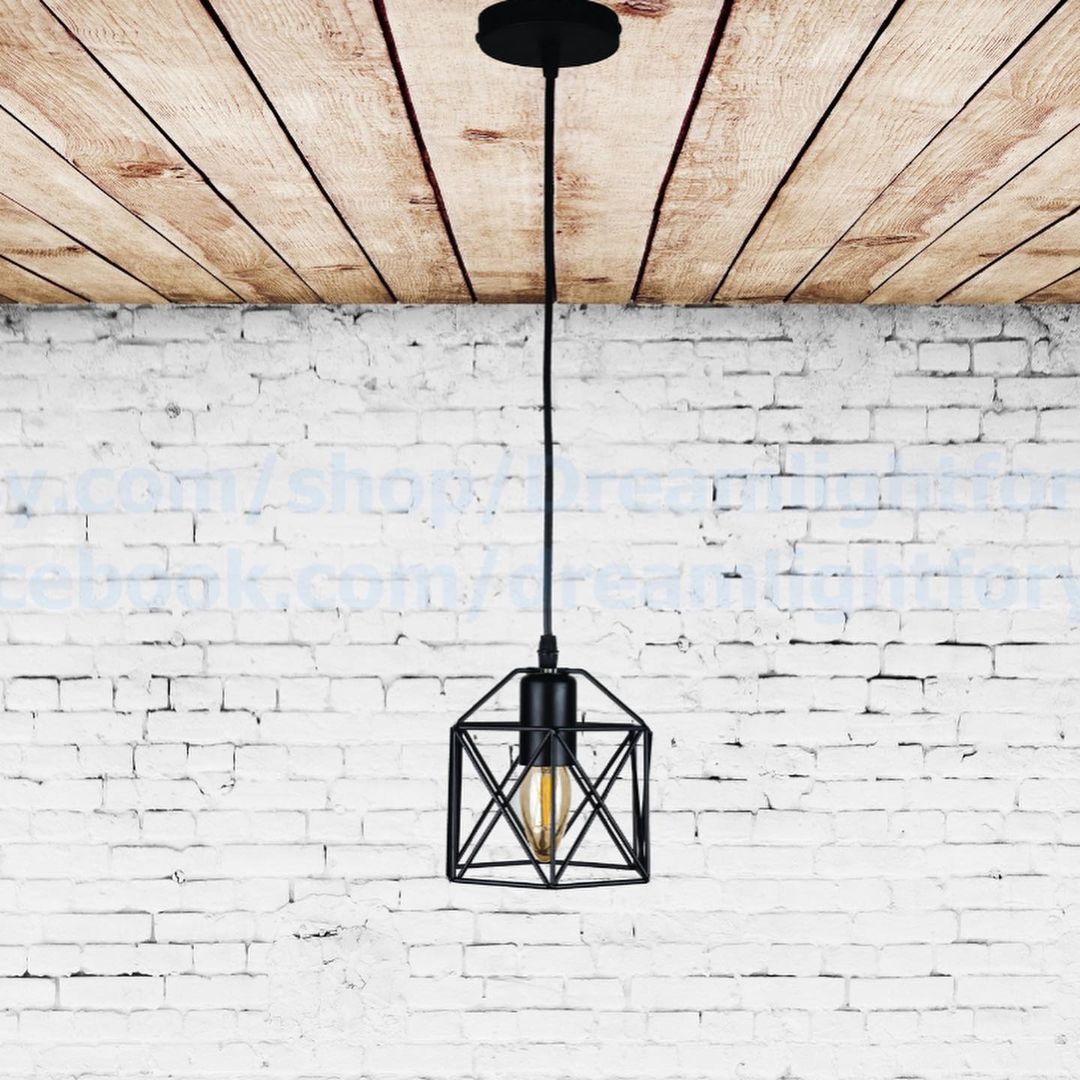 Industrial Pendant Light with Geometric Wireframe Shades