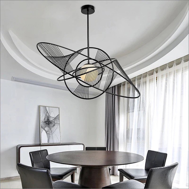 Modern Artistic Black Wireframe Pendant Light