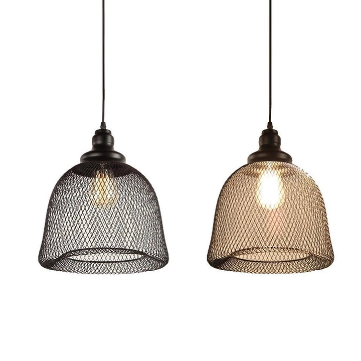 Industrial Pendant Light with Black Mesh Shade