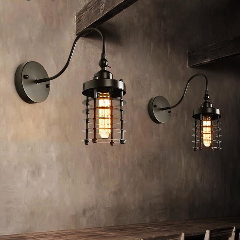 Industrial Wall Sconce with Cage Design