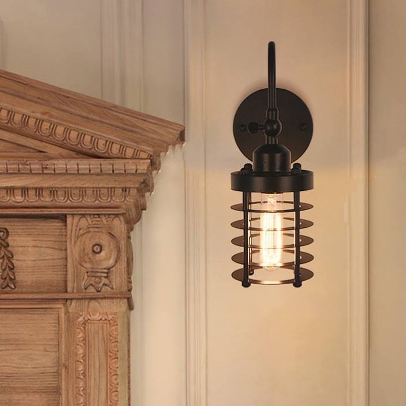 Industrial Wall Sconce with Cage Design