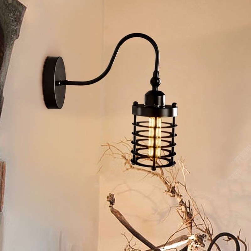 Industrial Wall Sconce with Cage Design