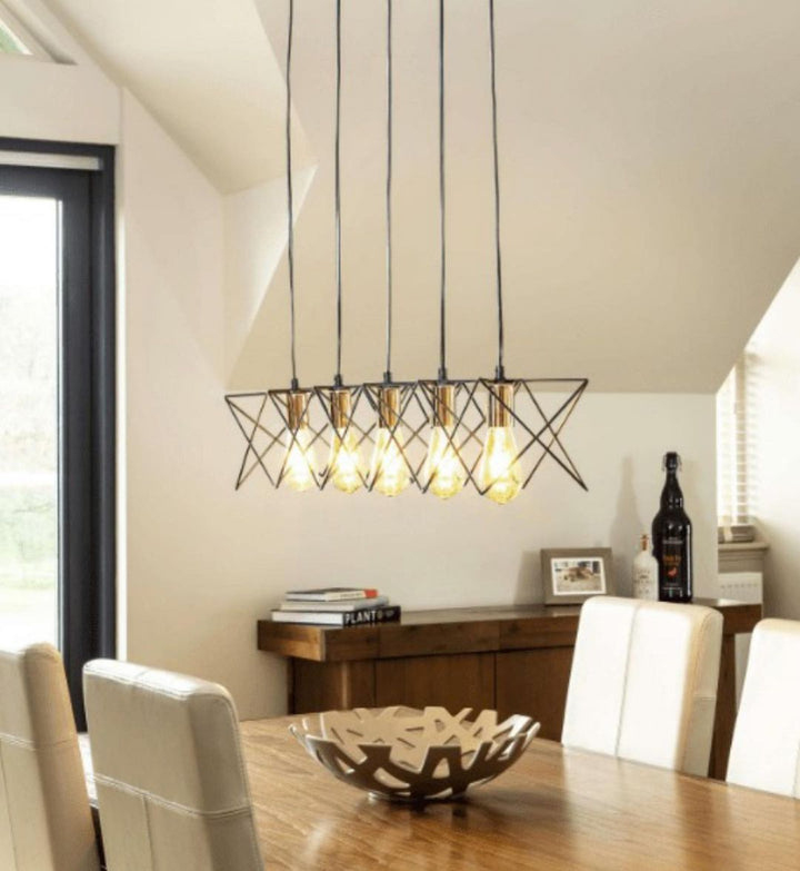 Industrial Linear Pendant Light with Geometric Shades