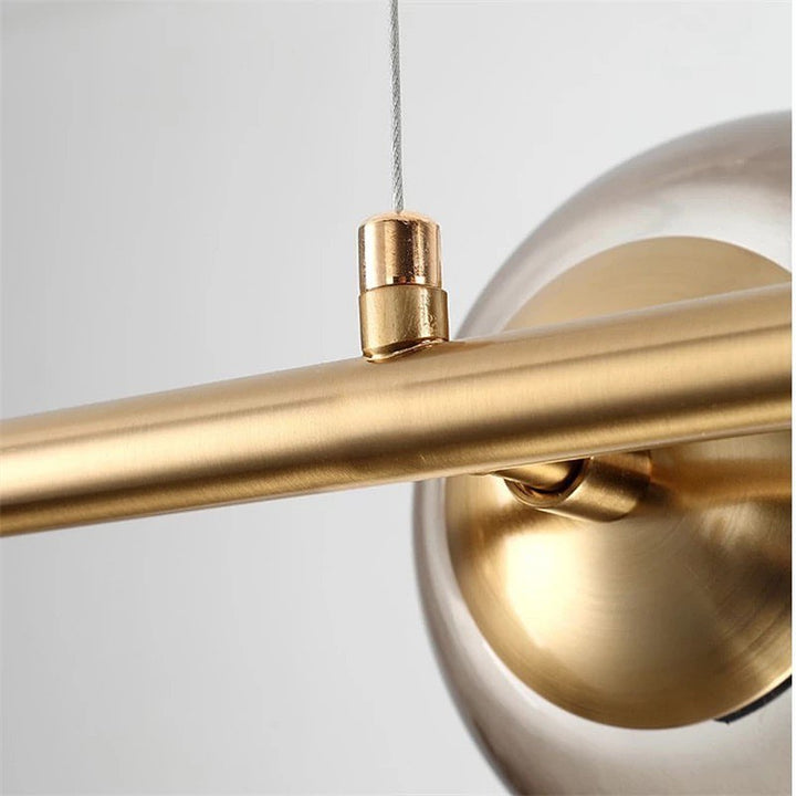 Modern Linear Chandelier with Smoky Glass Globes