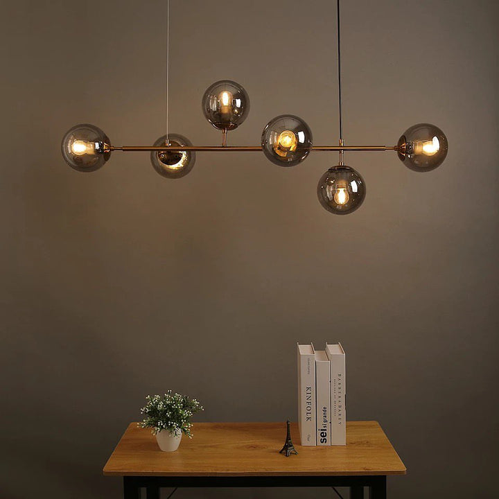 Modern Linear Chandelier with Smoky Glass Globes