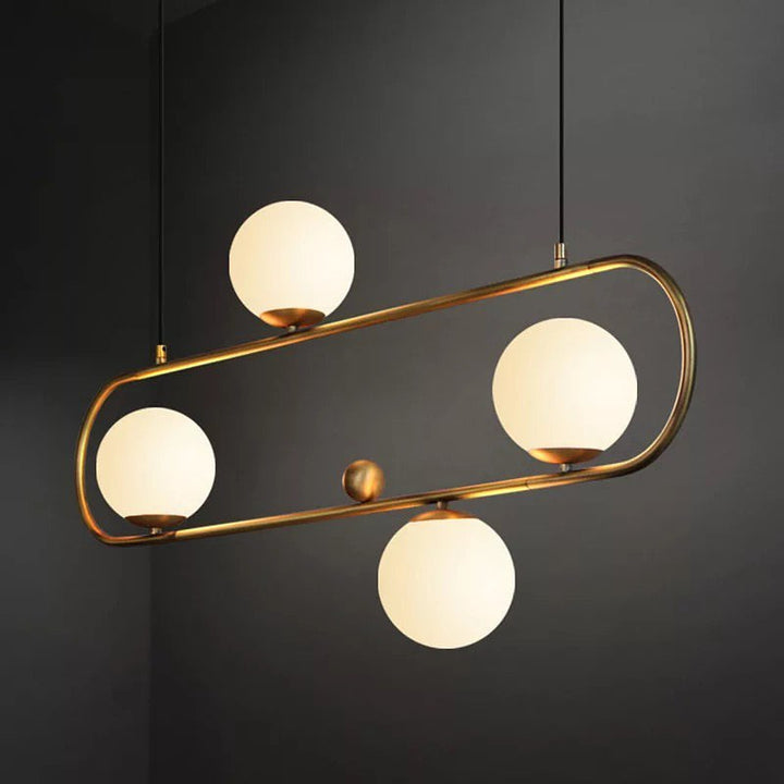 Modern Gold Frame Pendant Light with White Globes