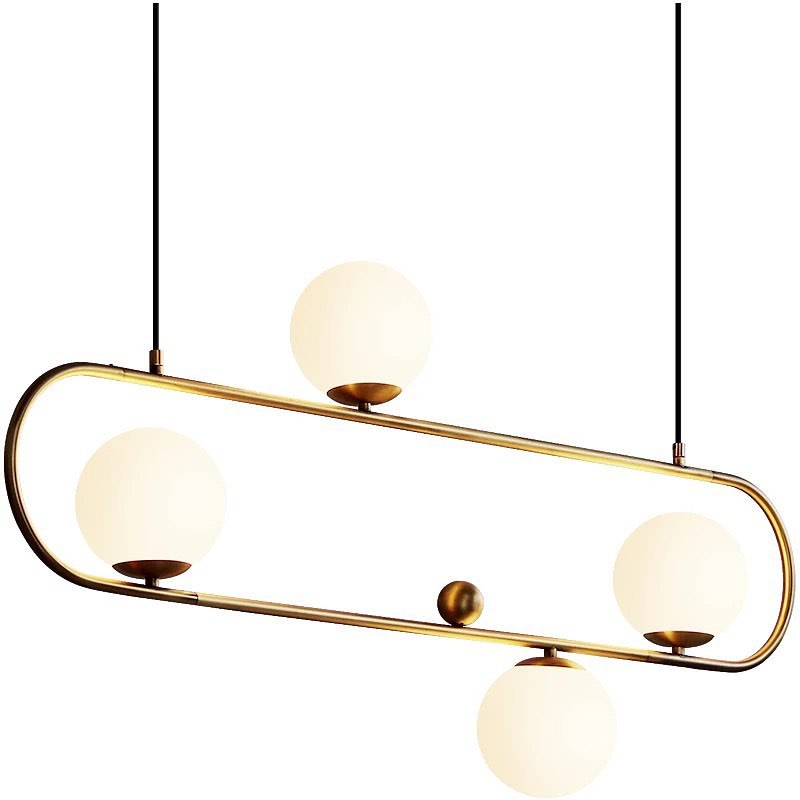 Modern Gold Frame Pendant Light with White Globes