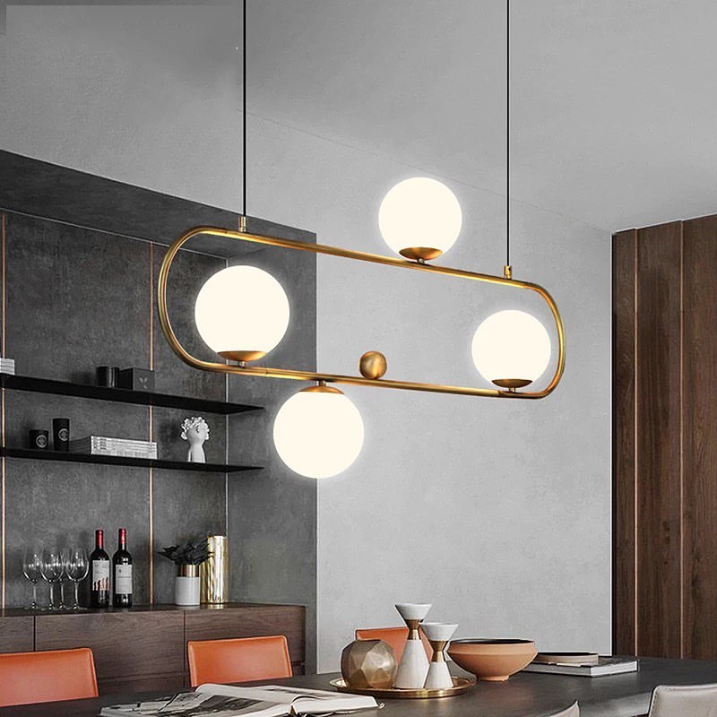 Modern Gold Frame Pendant Light with White Globes