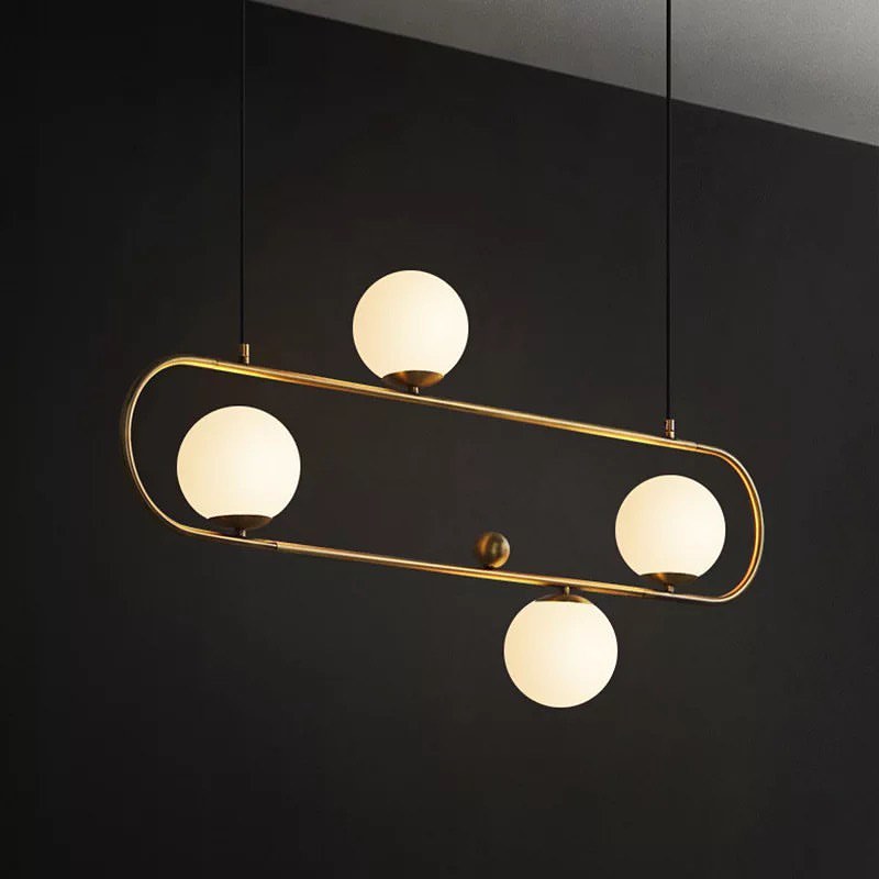 Modern Gold Frame Pendant Light with White Globes