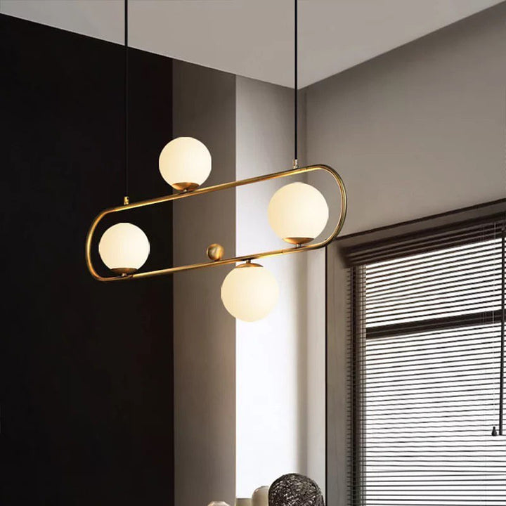 Modern Gold Frame Pendant Light with White Globes