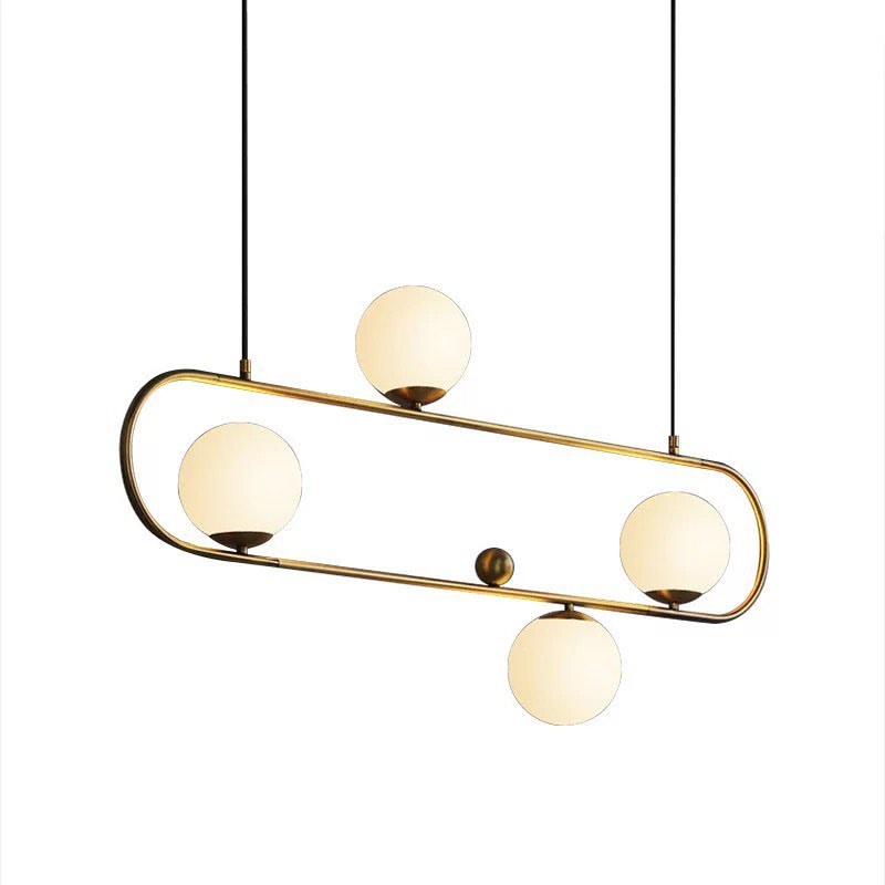 Modern Gold Frame Pendant Light with White Globes