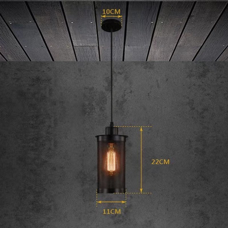 Industrial Pendant Light with Cylindrical Mesh Design