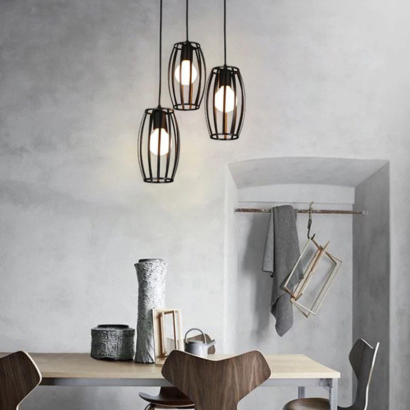 Modern Pendant Lighting with Black Wireframe Design