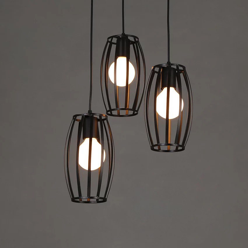 Modern Pendant Lighting with Black Wireframe Design