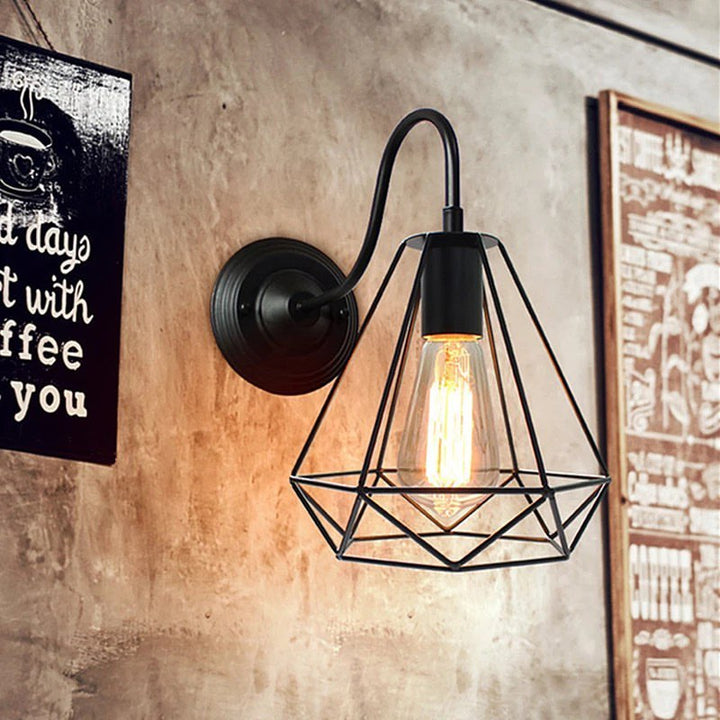 Industrial Wall Sconce with Geometric Cage Design