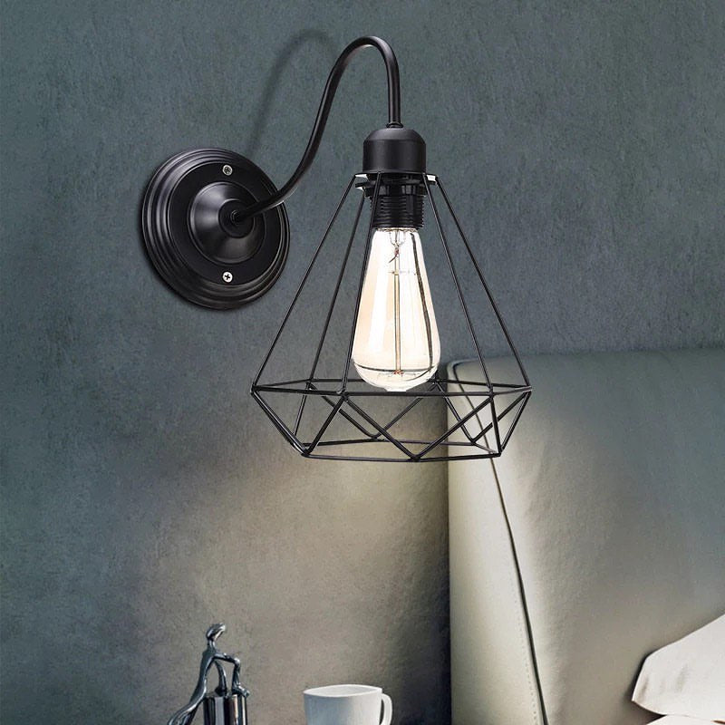 Industrial Wall Sconce with Geometric Cage Design