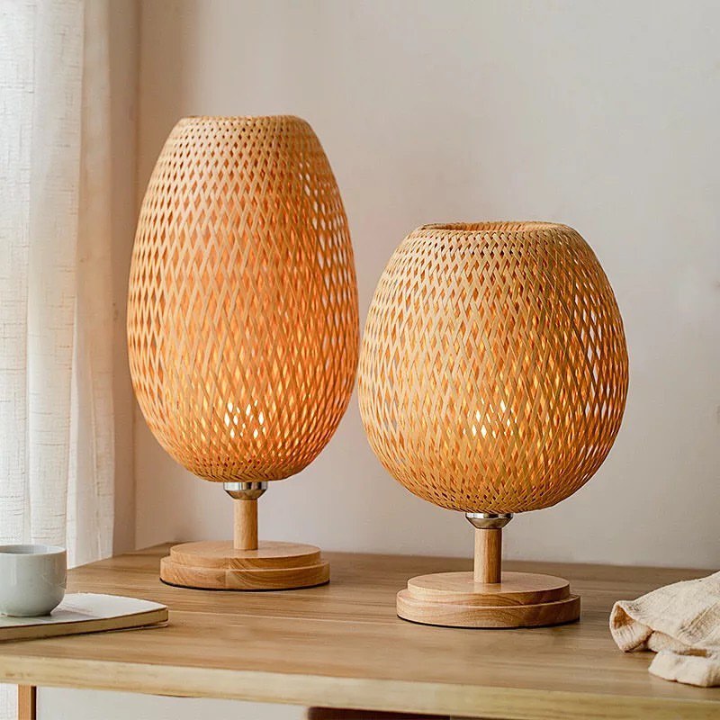 Rustic Table Lamps with Bamboo Weave Design