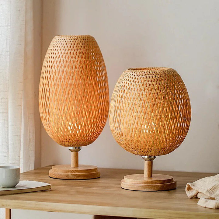 Rustic Table Lamps with Bamboo Weave Design