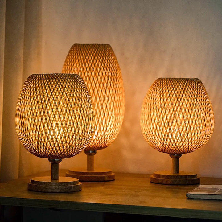 Rustic Table Lamps with Bamboo Weave Design