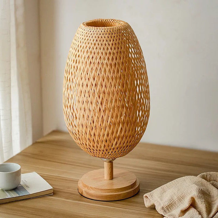 Rustic Table Lamps with Bamboo Weave Design