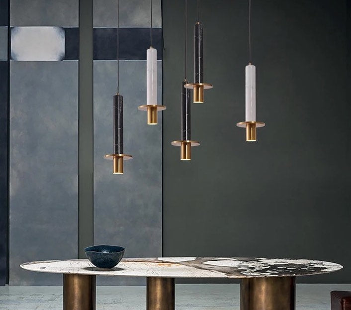 Modern LED Pendant Lights with Marble and Gold Accents