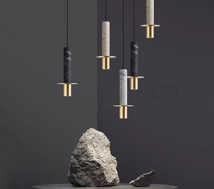 Modern LED Pendant Lights with Marble and Gold Accents