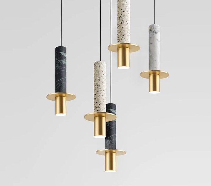 Modern LED Pendant Lights with Marble and Gold Accents