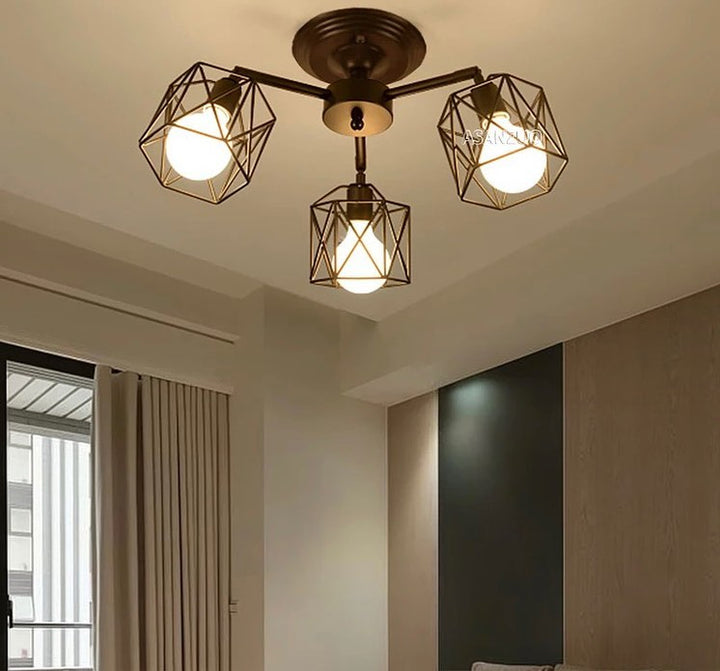 Modern Ceiling Light with Geometric Cage Design