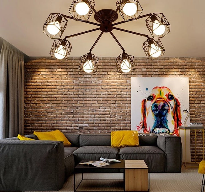 Modern Ceiling Light with Geometric Cage Design