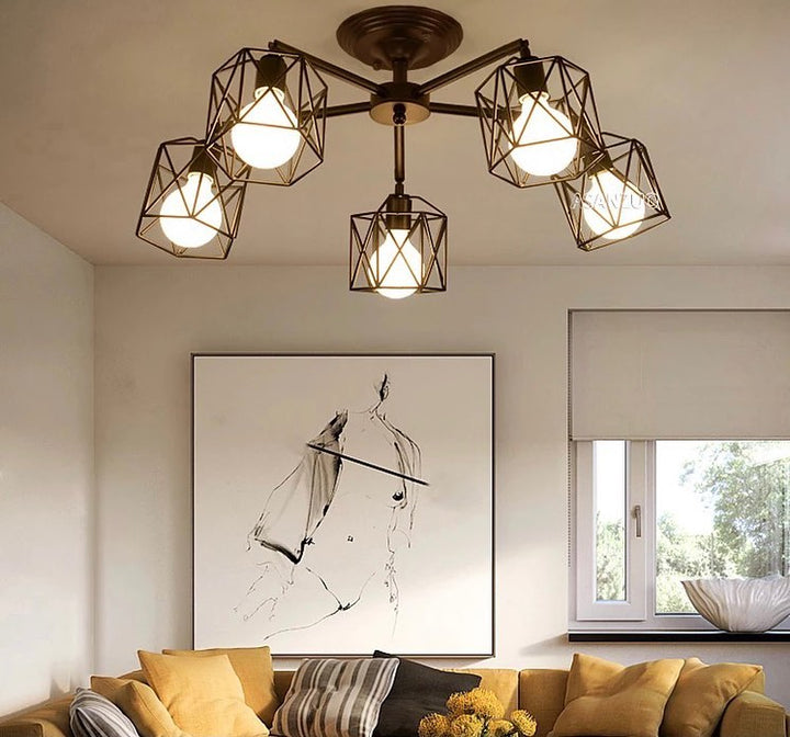 Modern Ceiling Light with Geometric Cage Design