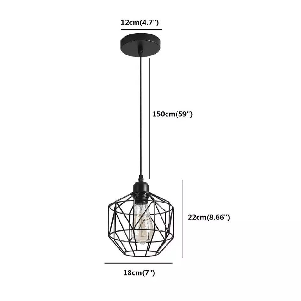 Industrial Pendant Light with Geometric Wireframe