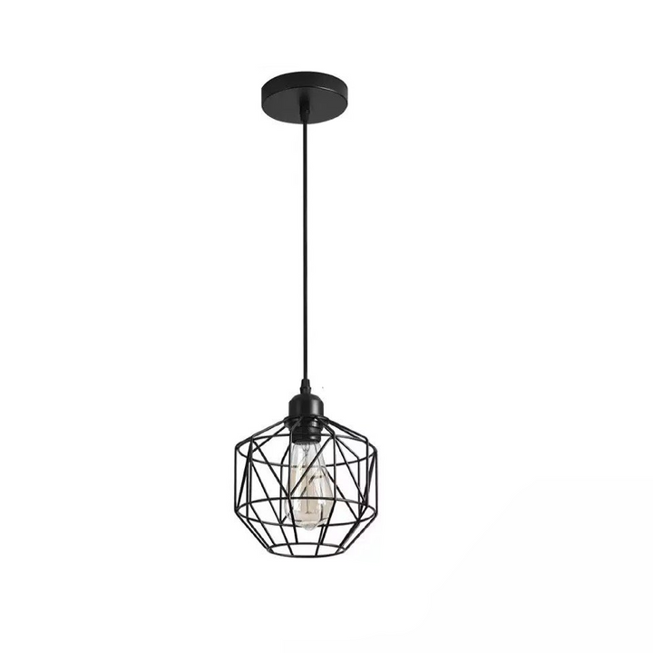 Industrial Pendant Light with Geometric Wireframe