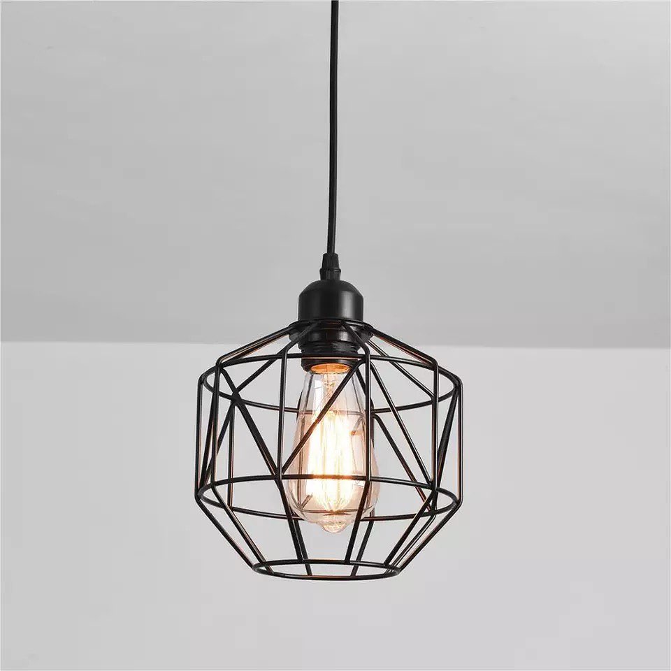 Industrial Pendant Light with Geometric Wireframe