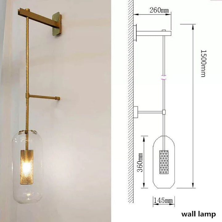 Modern Wall Light with Glass Cylinder and Brass Accents