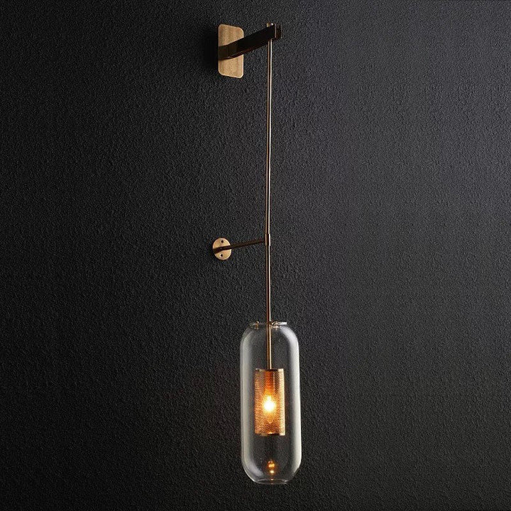 Modern Wall Light with Glass Cylinder and Brass Accents