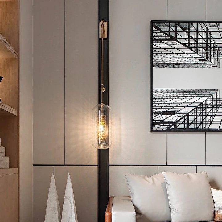 Modern Wall Light with Glass Cylinder and Brass Accents