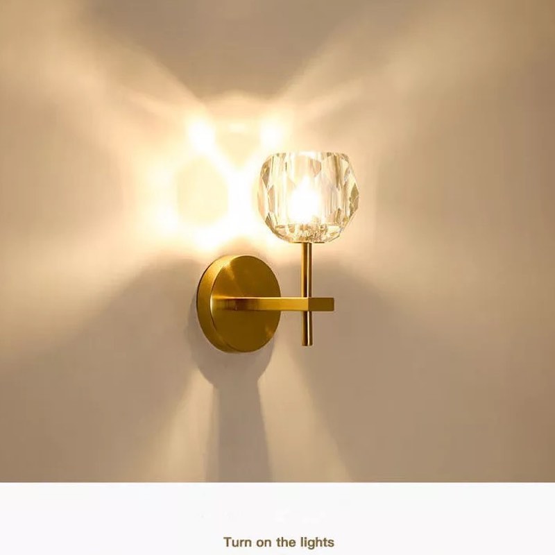 Modern Wall Sconce with Brass Finish and Crystal Shade