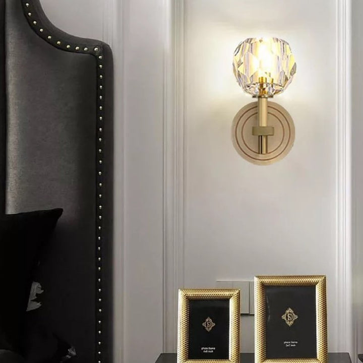 Modern Wall Sconce with Brass Finish and Crystal Shade