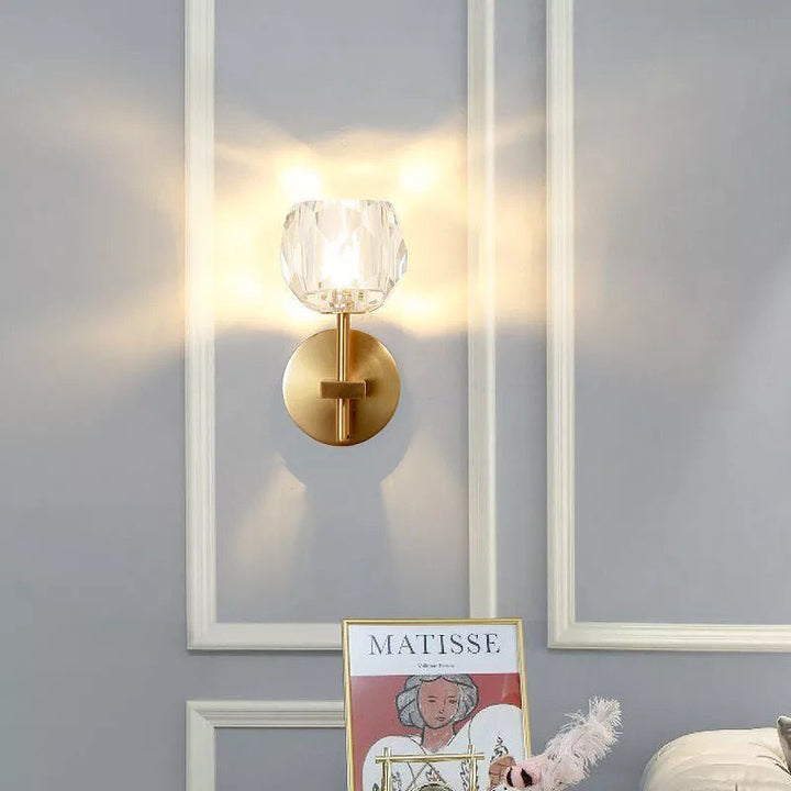 Modern Wall Sconce with Brass Finish and Crystal Shade