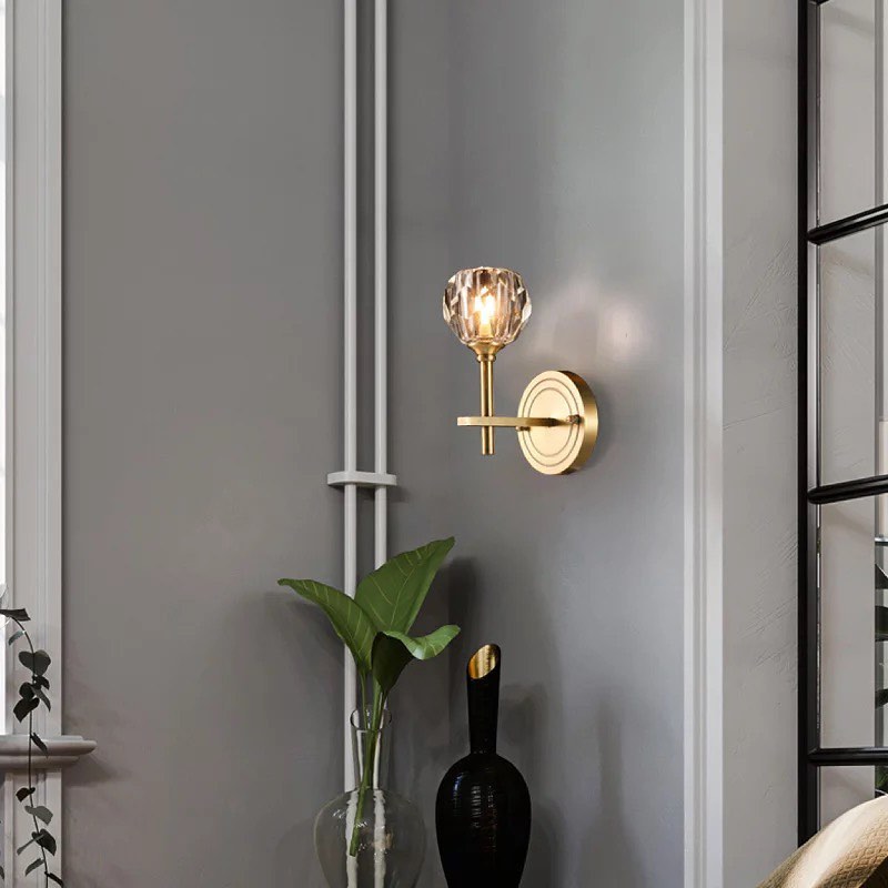 Modern Wall Sconce with Brass Finish and Crystal Shade