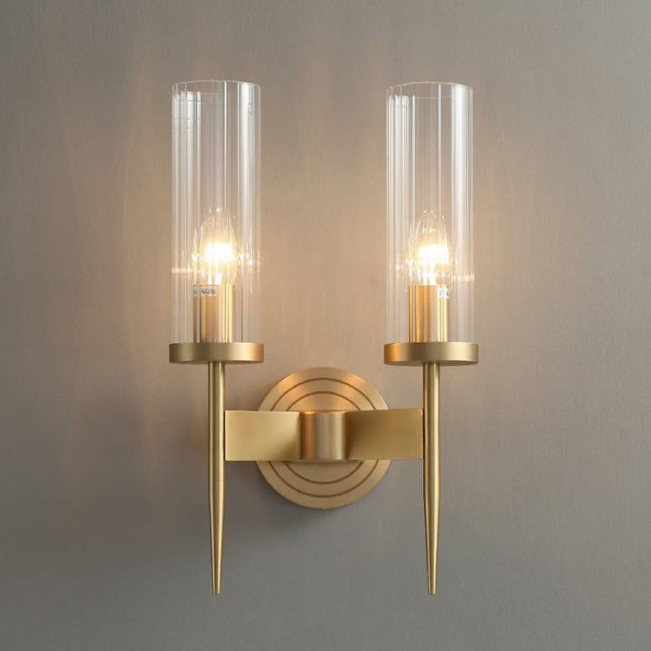 Modern Double Wall Sconce with Brass Finish and Glass Shades