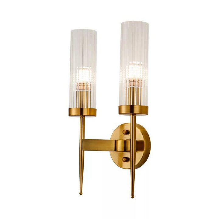 Modern Double Wall Sconce with Brass Finish and Glass Shades