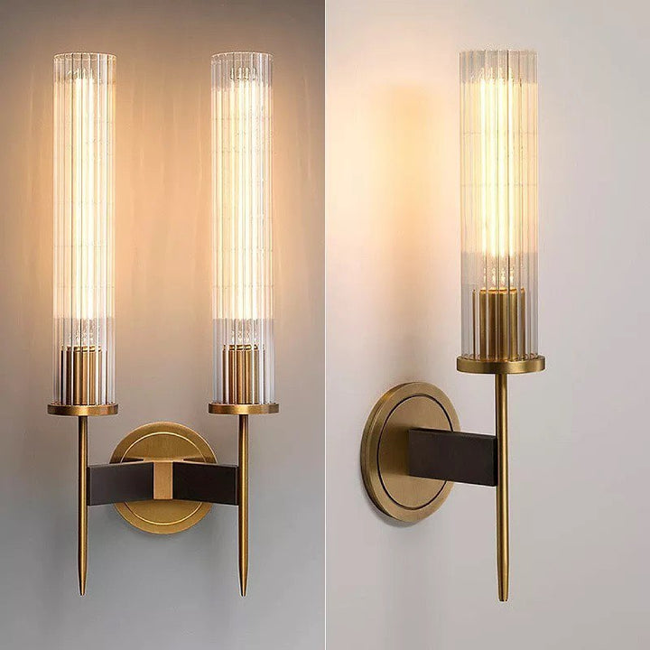 Modern Double Wall Sconce with Brass Finish and Glass Shades