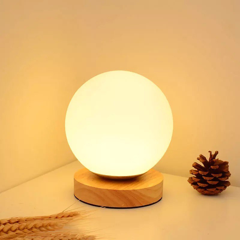 Modern Wooden Base Globe Table Lamp